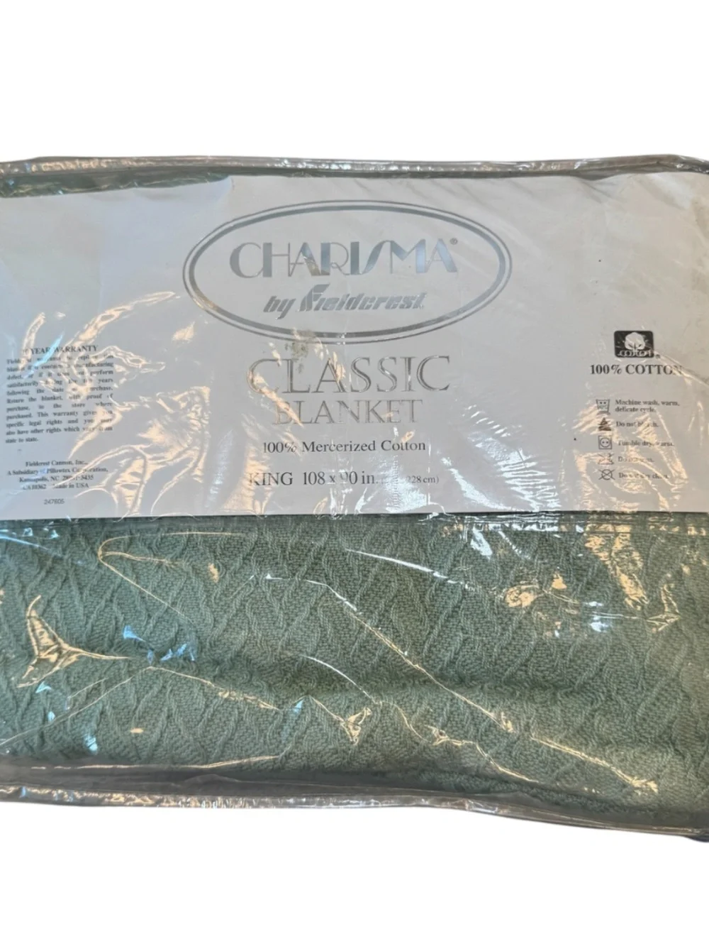 Vintage Charisma by Fieldcrest Classic Blanket size King‎ mint green 100% Cotton